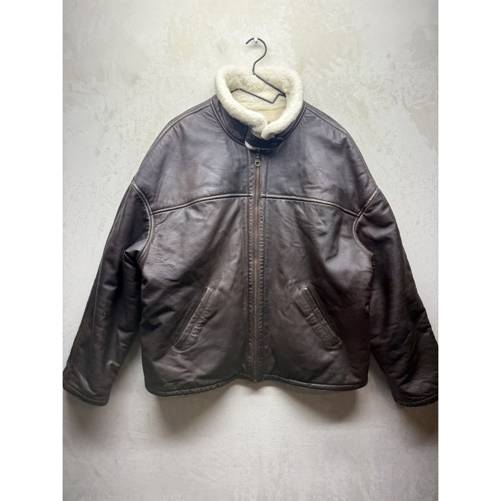 WILSONS Leather Jacket Mens Extra Large B3 Bomber Brown Sherpa Flight Coat Zip